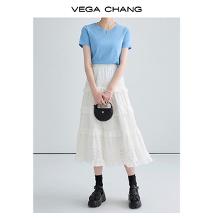 VEGA CHANG蕾丝半身裙女2024年夏装新款法式小众显瘦蛋糕花边裙子