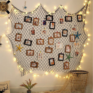 麻绳网格装饰网照片墙文化背景墙面墙壁吊顶渔网格相片墙挂画复古