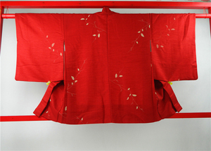 【和物志】日本带回中古着物正装和服外套活泼红色蜡染叶子柄羽织