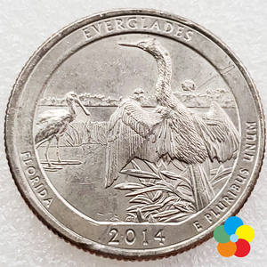 美国国家公园纪念币2014年25美分硬币 第25枚佛罗里达州大沼泽地