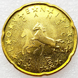 斯洛文尼亚 2009年 20欧分 奔马 黄铜硬币 21.5mm 欧盟钱币收藏品
