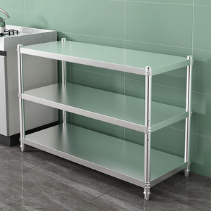 定做不锈钢货架三层厨房置物架落地饭店收纳锅架仓储杂物架子加厚