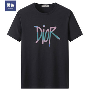 迪奥短袖t恤男夏季新款男装休闲印花半袖丅恤字母圆领桑蚕丝体恤