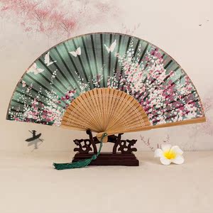 带流苏十里桃花传统贝壳扇纸扇子花朵扇子折扇中国风