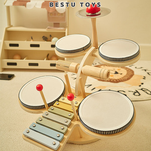 多功能木质架子鼓小猫音乐台儿童打击乐器音乐启蒙早教益智玩具
