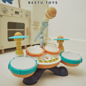 宝宝打鼓乐器婴儿架子鼓 敲鼓打击手拍鼓 话筒可唱歌儿童音乐玩具