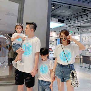 亲子装一家三口婴儿连体服百日照母女装母子夏天百天夏款短袖t恤