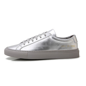 0509神秘科技感银色牛皮commom小白鞋手工情侣平底板鞋
