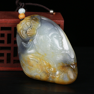 000人付款天猫新疆和田玉塔青玉美人吊坠一级细料美女挂件天然玉石手