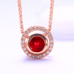 25克拉红宝石吊坠两用款18k金镶钻石 圆形宝石时尚优雅