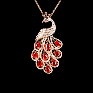 凤凰款天然红宝石吊坠女18k金镶嵌钻石彩宝首饰意禄高级珠宝定制