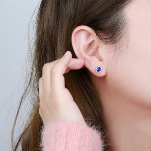 意禄珠宝天然戴妃款蓝宝石耳钉女18k白金镶嵌钻石彩色宝石耳饰
