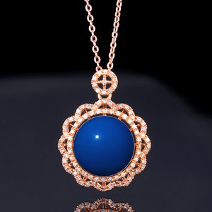 多米矿工净水蓝珀宝石吊坠项链女士黄蜜蜡琥珀玫瑰金气质定制12mm