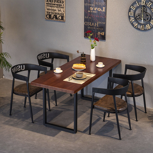 北欧实木餐桌椅组合家用长方形饭店桌子现代餐厅火锅桌铁艺长条桌