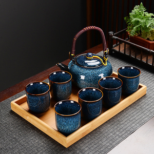 陶瓷功夫茶杯具套装家用中式餐厅泡茶壶带托盘窑变复古冷热凉水壶