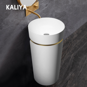 卡立雅洗手盆圆柱形立柱盆人造石洗脸盆落地式一体柱盆酒店家用