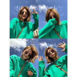 刘沁园 冬日交响曲 羊羔颗粒绒卫衣女早春季宽松加厚套头无帽外