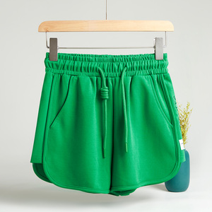 绿色短裤夏季女设计感高腰宽松跑步运动健身抽绳休闲外穿阔腿热裤