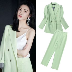 景甜明星同款衣服女职业西服工作服九分裤两件套装气质小西装洋气