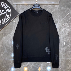 ch克罗心十字架拼皮贴皮圆领套头卫衣梵文刺绣长袖t恤情侣同款tee