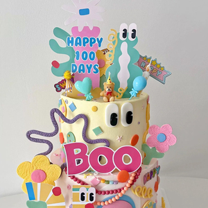 卡通可爱彩色元素儿童蛋糕字母模具手绘小熊迷你帽子气球烘焙插件