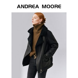 andrea moore原生态女装绵羊皮毛一体皮衣女真皮皮草大衣短款外套