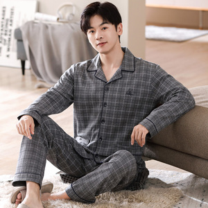 罗丽丝全棉睡衣男士春秋纯棉长袖2022年新款男款秋冬中年爸爸家居