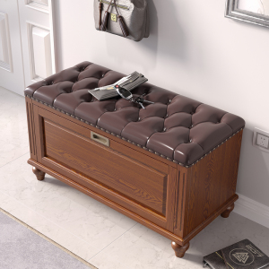 实木翻斗换鞋凳美式鞋柜可坐式收纳试鞋储物凳家用门口真皮穿鞋凳