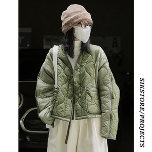 SIK/日系街头设计感棉服宽松显瘦V领加厚休闲保暖外套女冬季新款