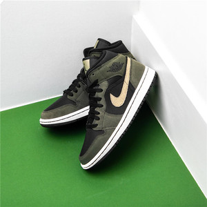 air jordan 1 mid 中帮aj1橄榄绿麂皮军绿男女篮球鞋美国代购正品
