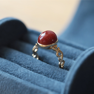 无念文玩 轻奢风 收藏级手工打磨九口南红戒指 18k金镶嵌