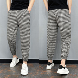 格子休闲裤男士秋冬千鸟格束脚九分裤网红潮牌炸街运动宽松哈伦裤