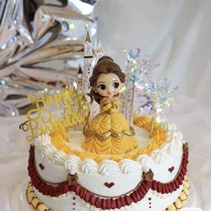 贝儿公主生日蛋糕装饰摆件白裙黄裙粉裙婚纱花瓣坐姿贝尔小公主