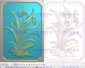 花草兰花小门板精雕图灰度图浮雕图精品兰花边板背板194x284新款