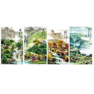 春夏秋冬三维立体画梅兰竹菊高清3d立体画风景画四联画客厅装饰画