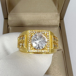 时尚方形围钻满钻男戒指镀黄金网红群镶星光璀璨潮人指环仿真钻戒