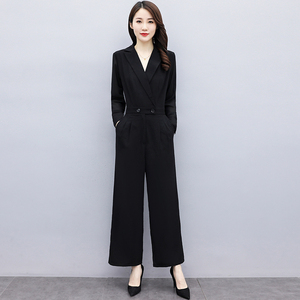 2021年春秋新款连衣裤女气质时尚假两件阔腿裤套装御姐轻熟连体裤