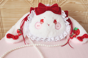 原创设计大容量软妹草莓兔珍珠链lolita包包 垂耳兔甜美斜挎包