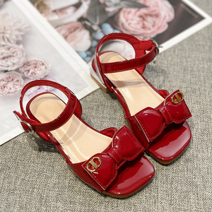 女童凉鞋2022夏季新款小女孩宝宝红色露趾高跟鞋中大童软底公主鞋