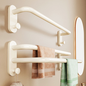 卫生间毛巾杆免打孔浴室单杆双杆三杆加长太空铝免钉白色浴巾挂架