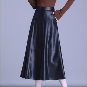 秋冬新款真皮皮裙女长裙绵羊皮半身裙过膝大摆长款a字裙
