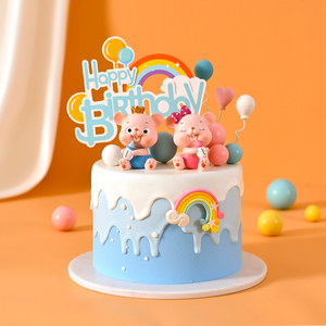 鼠宝宝一周岁生日蛋糕装饰摆件男孩女孩婴儿小老鼠甜品台卡通插卡