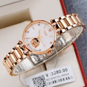 宝舵正品手表女全自动镂空机械手表钢带防水女表时尚新款女士手表