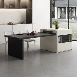 可伸缩岛台餐桌一体现代简约岩板饭桌歺餐厨房中岛台家用小户型