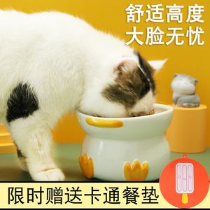 冲冲鸭陶瓷猫碗猫狗水碗宠物碗护颈高脚猫扁脸大脸防打翻不黑下巴