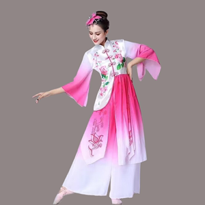 新款古典舞秧歌演出服女中国风广场舞蹈服装民族舞演出服加肥加大