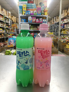 5瓶包邮韩国进口乐天妙之吻牛奶味苏打汽水混合果汁碳酸饮料500ml