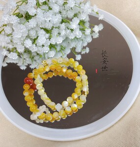 长安世《秋日私语》 黄金贝  金丝玉 沙金 蝶贝 双圈手串 国风