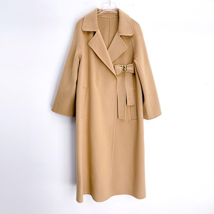 欧洲站2021秋冬新款欧货蝴蝶结中长款双面羊绒大衣女装2168091 z