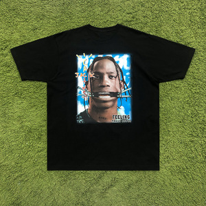 travis scott ts同款嘻哈人偶头像印花潮牌宽松情侣短袖t恤男女bf